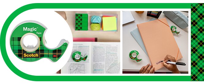 Scotch® Magic™ Tape e esempi di utilizzo - riparazione di pagine di libri strappate e creazione di etichette
